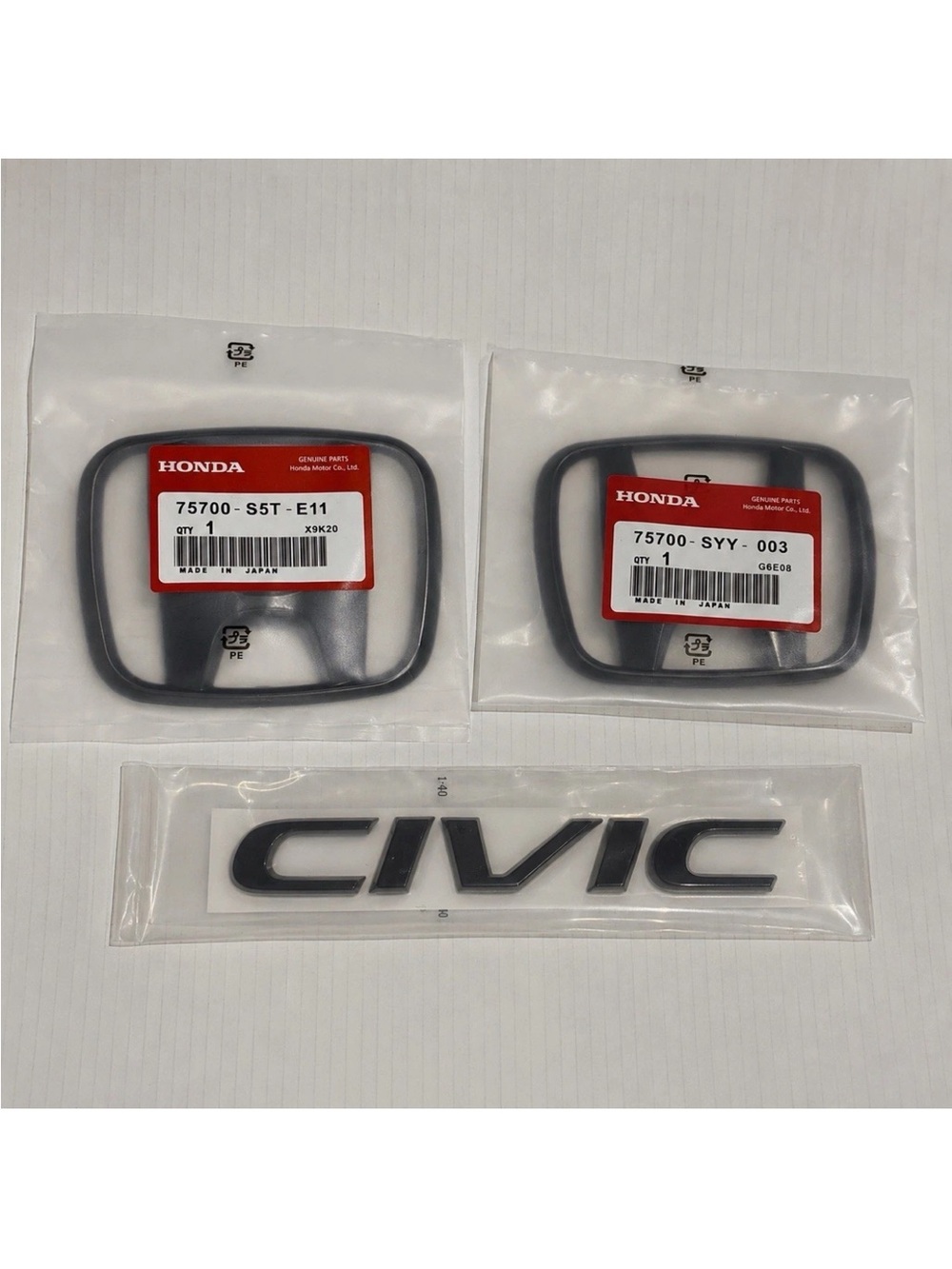 2016-2021 Civic Sedan Genuine Honda OEM Gloss Black Emblem Kit $140